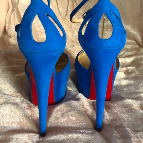 Christian Louboutin BLUE Amyada Platform Pumps Sandals - Picture 8 of 9